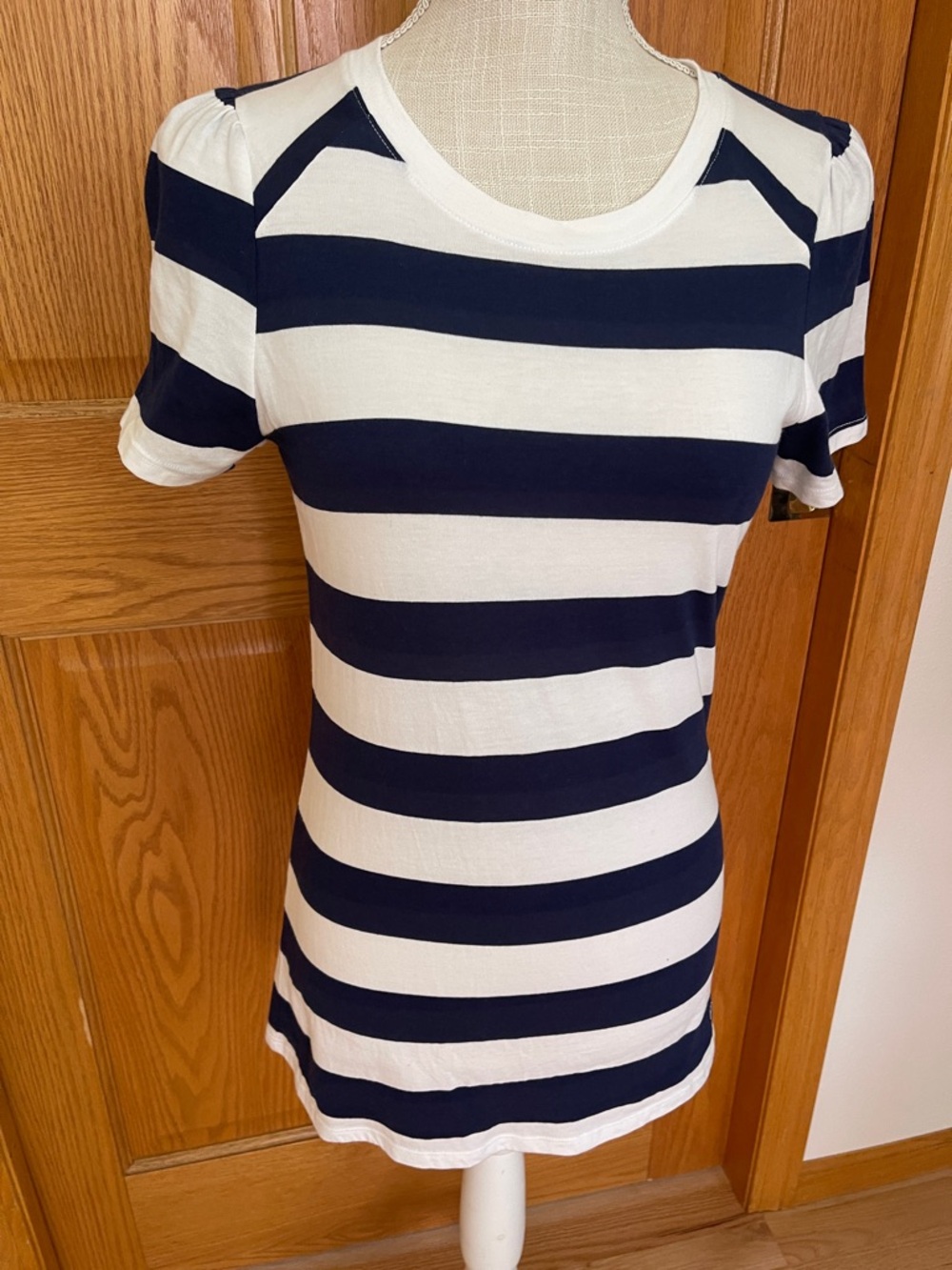 crown & ivy Navy and White Striped Short Sleeve Tee